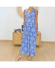 Robe magique Athéna bleu et blanc à imprimé bohème chic