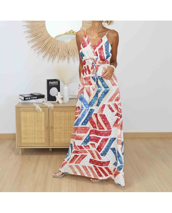 Robe longue bohème Calista décolleté croisé femme