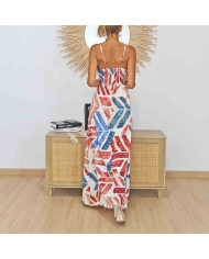 Robe longue bohème chic blanche corail bleu femme