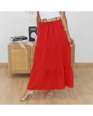 Jupe longue fluide rouge en coton pour femme