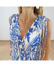 Robe magique femme à motif baroque bleu et beige écru