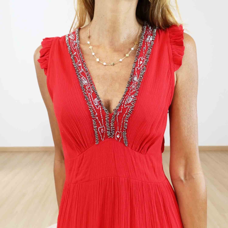 Robe longue fluide rouge Isis disponible du S au L