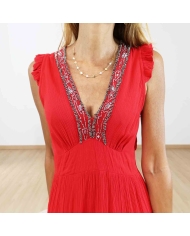 Robe longue fluide rouge Isis disponible du S au L