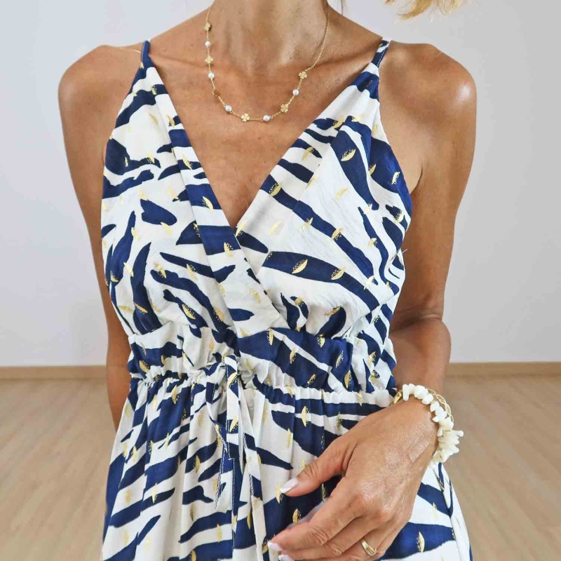 Robe longue Riviera bleu marine et doré