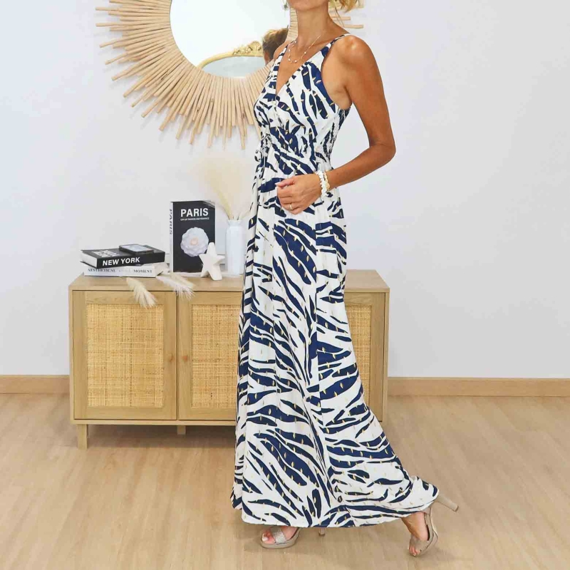 Robe longue imprimée avec bretelles fines réglables