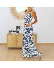 Robe longue imprimée avec bretelles fines réglables