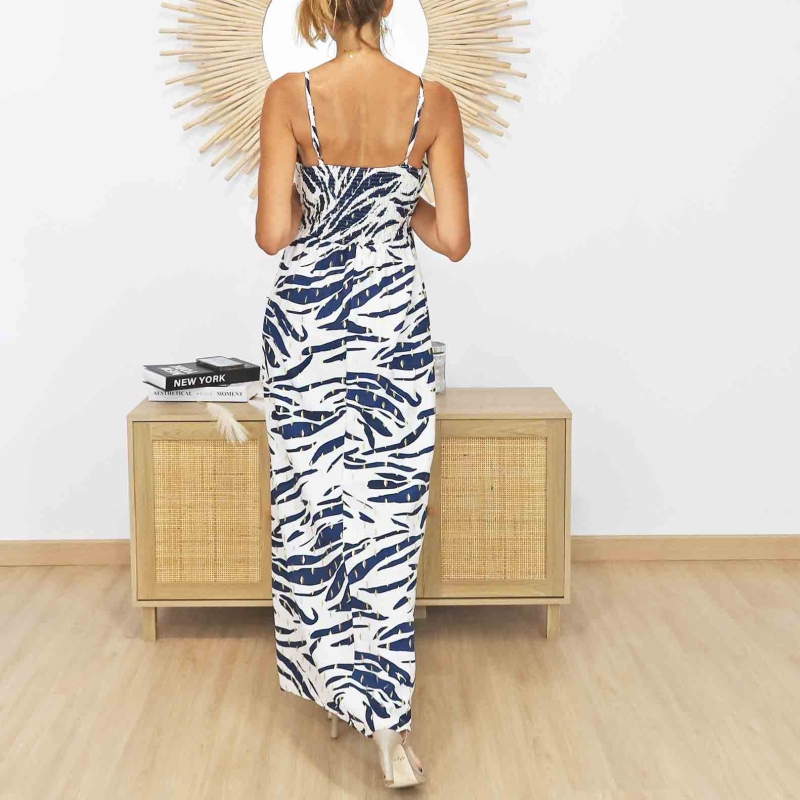 Robe longue Riviera vue de dos avec partie haute smockée