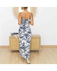 Robe longue Riviera vue de dos avec partie haute smockée