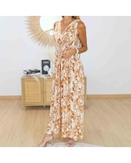 Robe magique imprimé baroque caramel et écru pour femme
