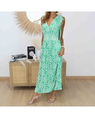 Robe magique longue verte et blanche Athéna portée de face