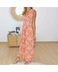 Détail de la taille smockée de la robe Athéna orange