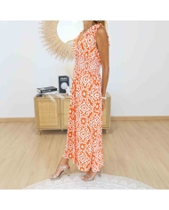 Robe longue orange Athéna vue de profil