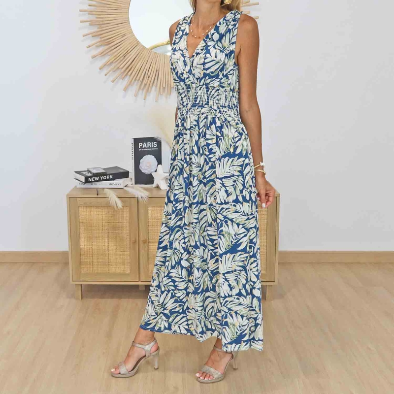 Robe magique avec taille smockée et touches dorées
