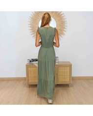 Robe kaki sauge avec perles et sequins argentés