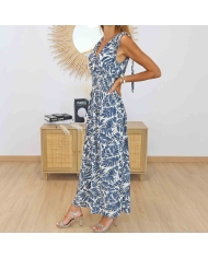 Robe magique longue bleu ardoise Cassiopée portée de trois quarts