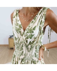 Robe longue fluide kaki et vert olive pour femme