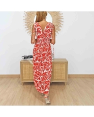 Détail du décolleté V de la robe magique Cassiopée rouge