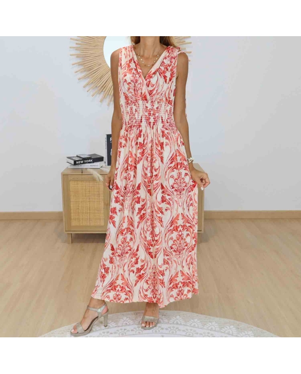 Robe magique rouge avec large taille smockée