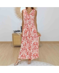 Robe magique rouge avec large taille smockée