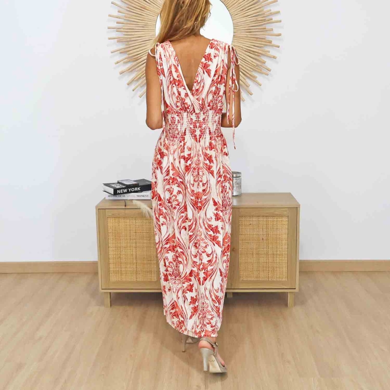 Robe Élora rouge et écrue vue de dos