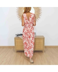 Robe Élora rouge et écrue vue de dos
