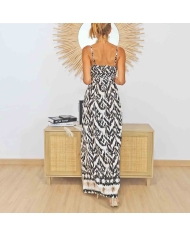 Dos smocké de la robe longue Zahara noire et écrue