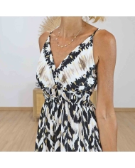 Robe longue fluide noire et écrue taille ajustable