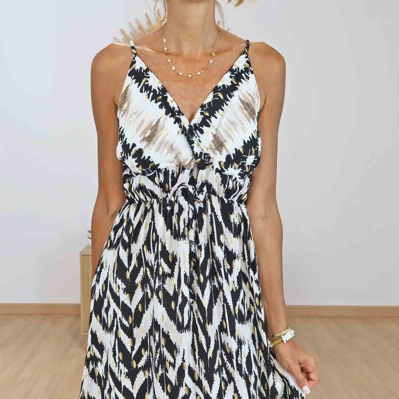 Dos smocké de la robe longue Zahara noire et écrue