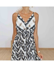 Dos smocké de la robe longue Zahara noire et écrue