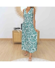 Robe magique longue Athéna verte et blanche vue de face