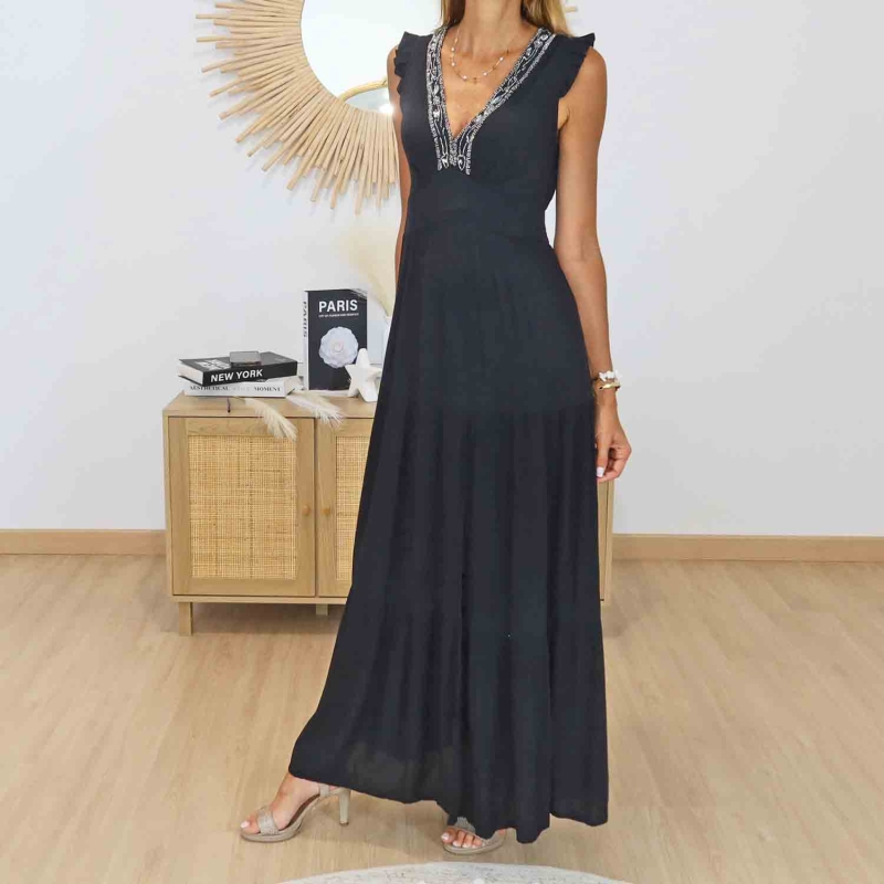 Robe de soirée noire Isis en viscose crêpe