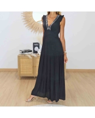 Robe de soirée noire Isis en viscose crêpe