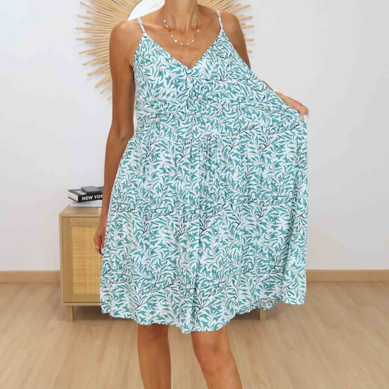 Taille smockée de la robe verte Livia