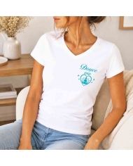 T-shirt blanc femme imprimé poitrine bleu pailleté