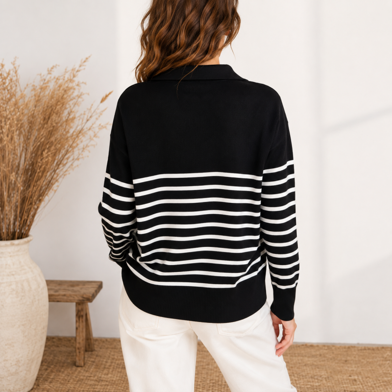 Pull polo rayé Vernon noir et blanc