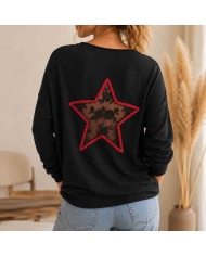 Pull femme noir col V à étoile en dentelle dans le dos