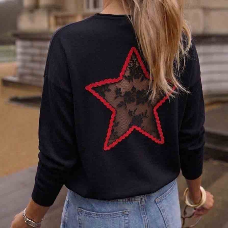 Pull noir col V femme en maille fine douce