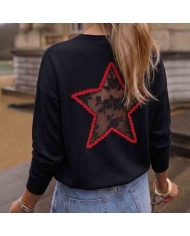 Pull noir col V femme en maille fine douce