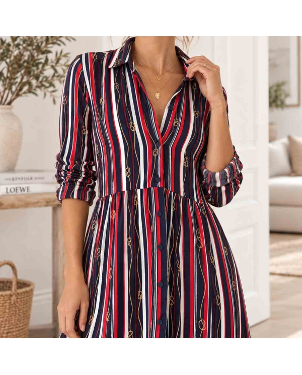 Robe Babilonia Tifosi vue de dos à rayures bleu marine rouge et blanc