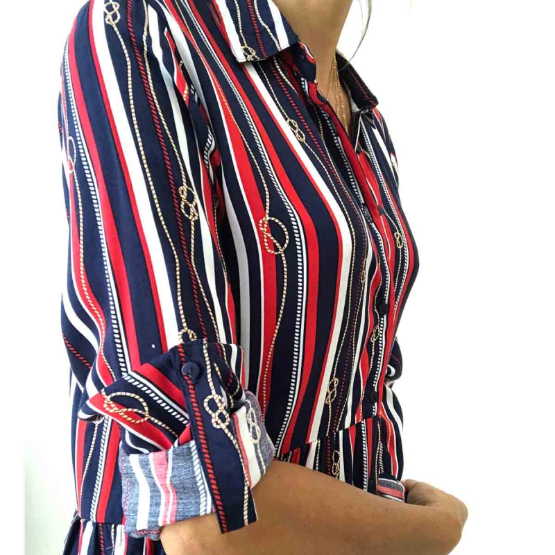 Détail manche retroussable robe chemise Babilonia Tifosi