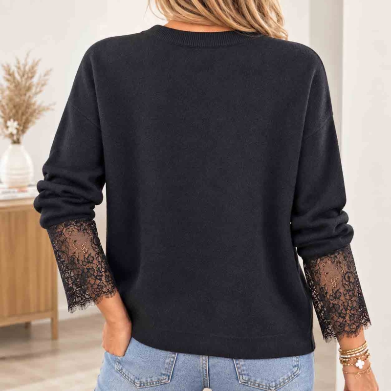 Pull noir femme Stella vue de dos coupe droite légèrement loose