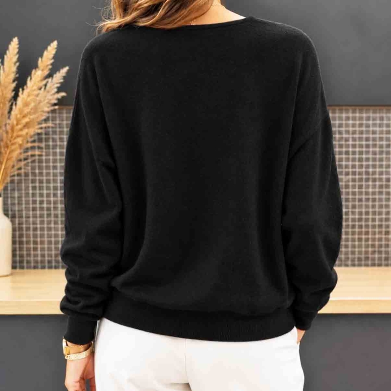 Pull noir femme Louane vue de dos coupe droite