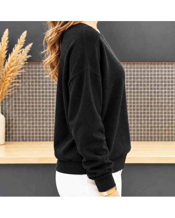 Pull noir Louane col V cœur doré – Femme