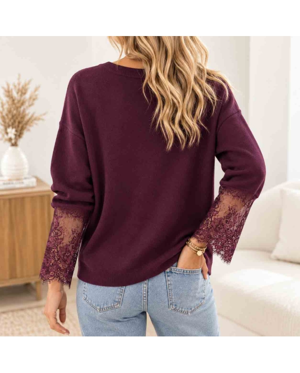 Pull prune femme Stella vue de dos coupe droite légèrement loose