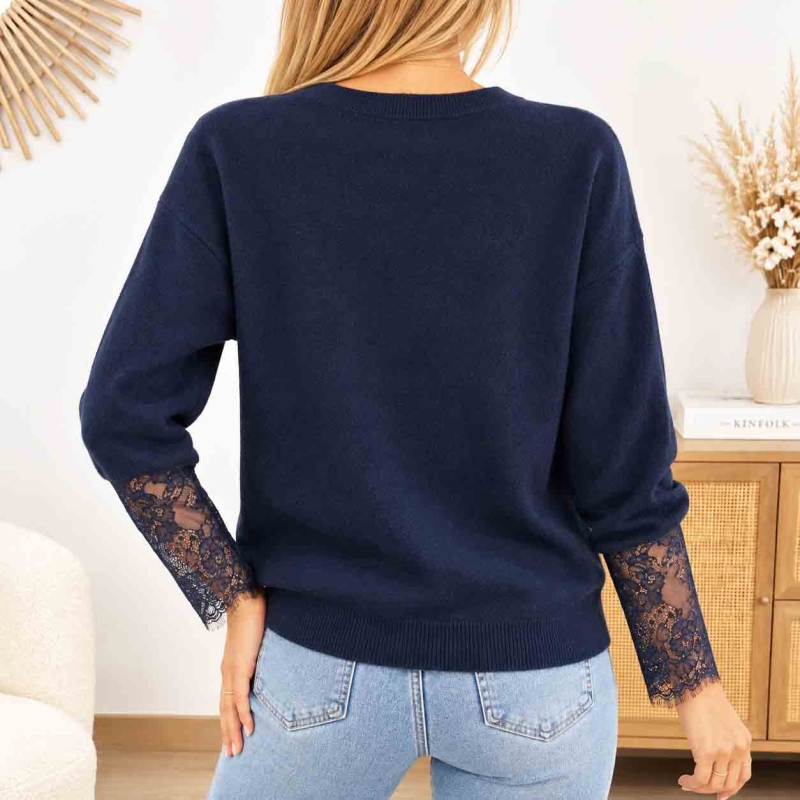 Pull bleu marine femme Stella vue de dos coupe droite