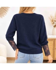Pull bleu marine femme Stella vue de dos coupe droite