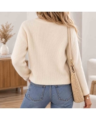 Gilet beige clair Garance femme vue de dos en maille côtelée