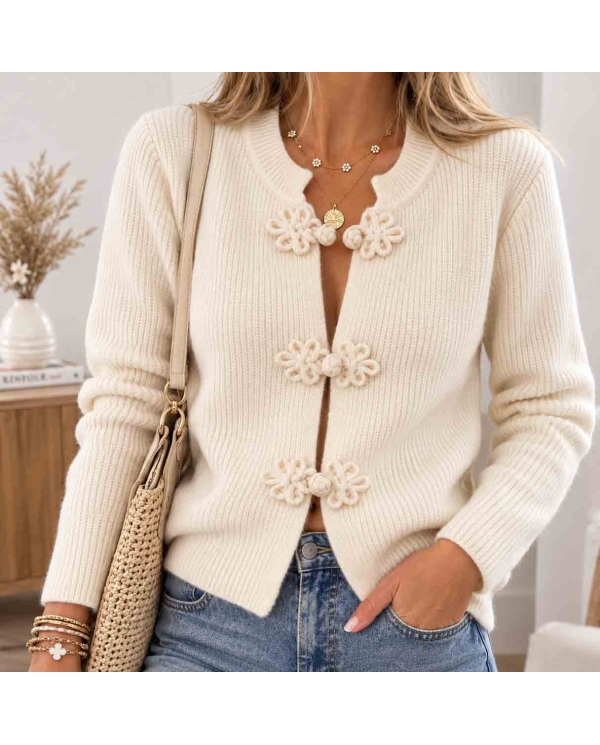 Gilet beige clair femme Garance à fermetures fantaisie
