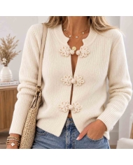 Gilet beige clair femme Garance à fermetures fantaisie