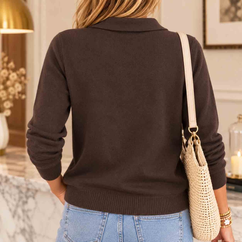 Pull polo chocolat Audace femme vue de dos coupe droite